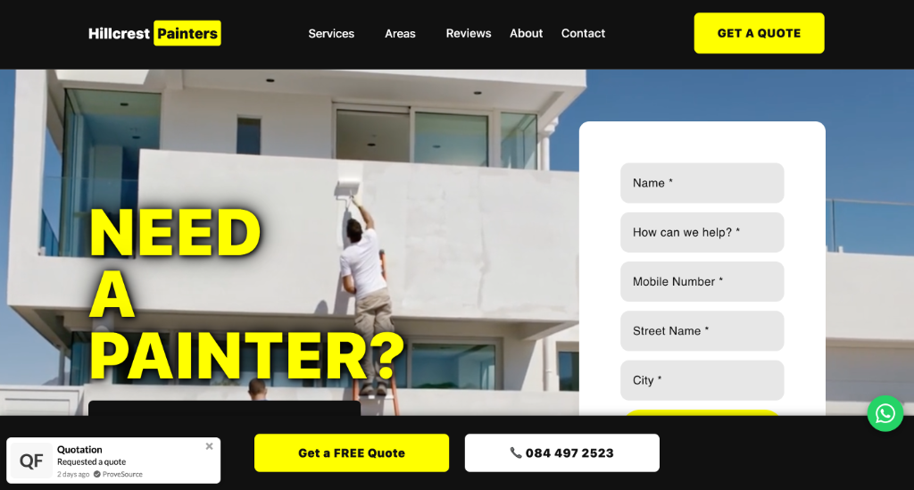 Hillcrest Painters website design by Leaderr