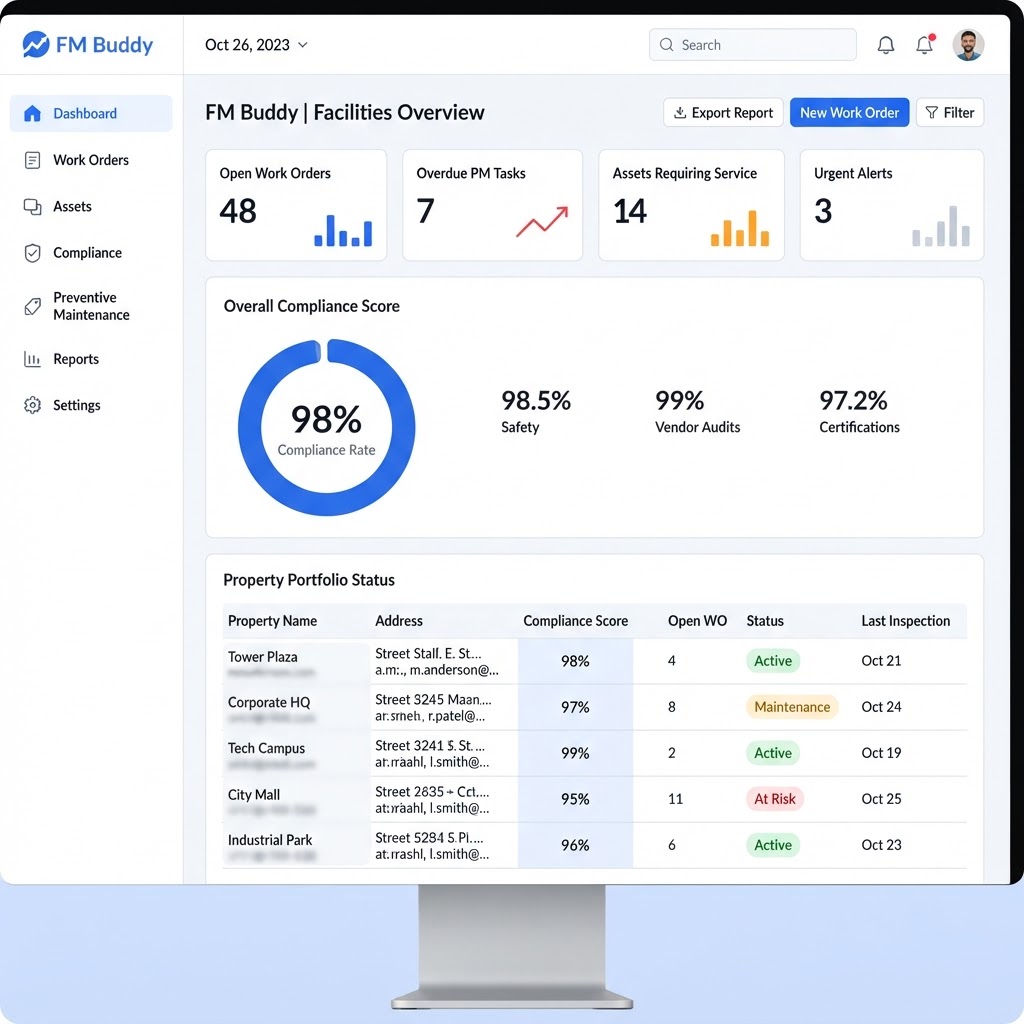 Compliance Dashboard — data blurred for privacy