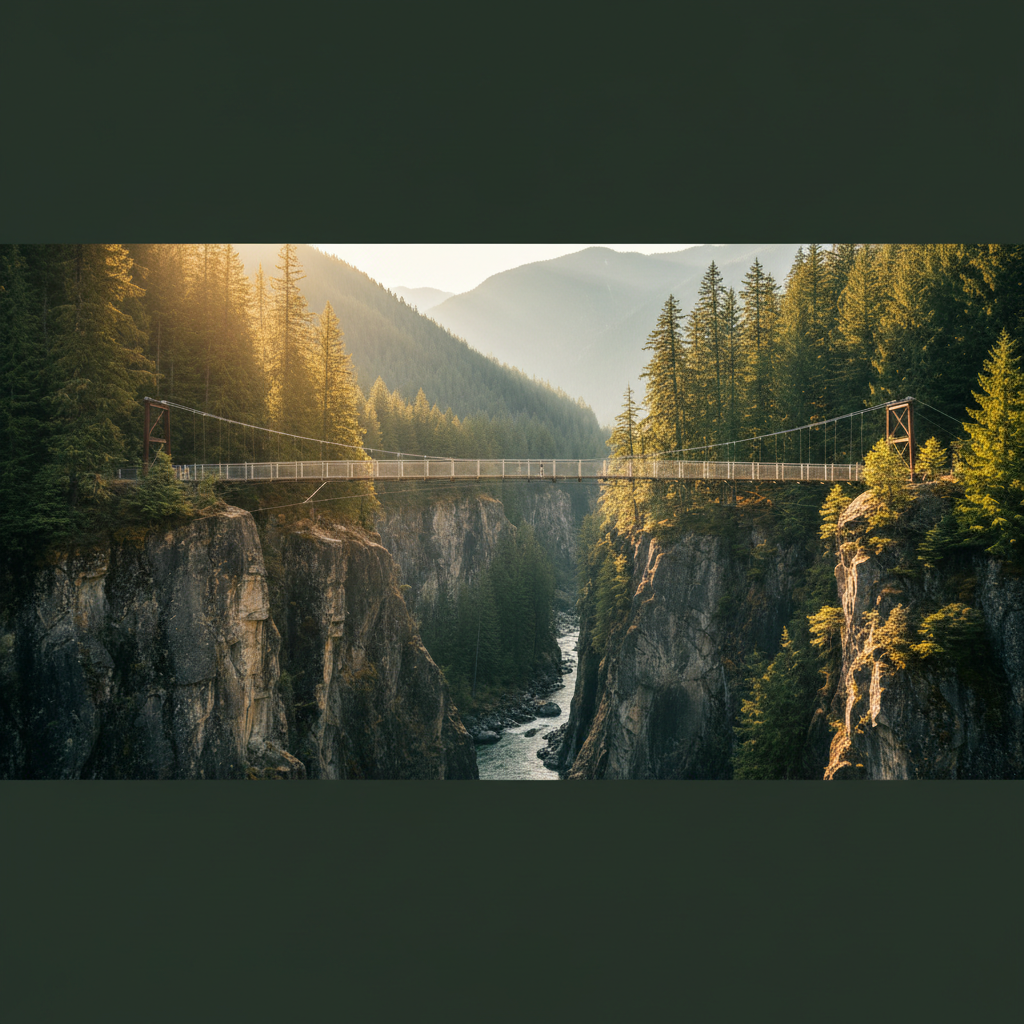 Illustrative canyon suspension bridge environment — not project photography