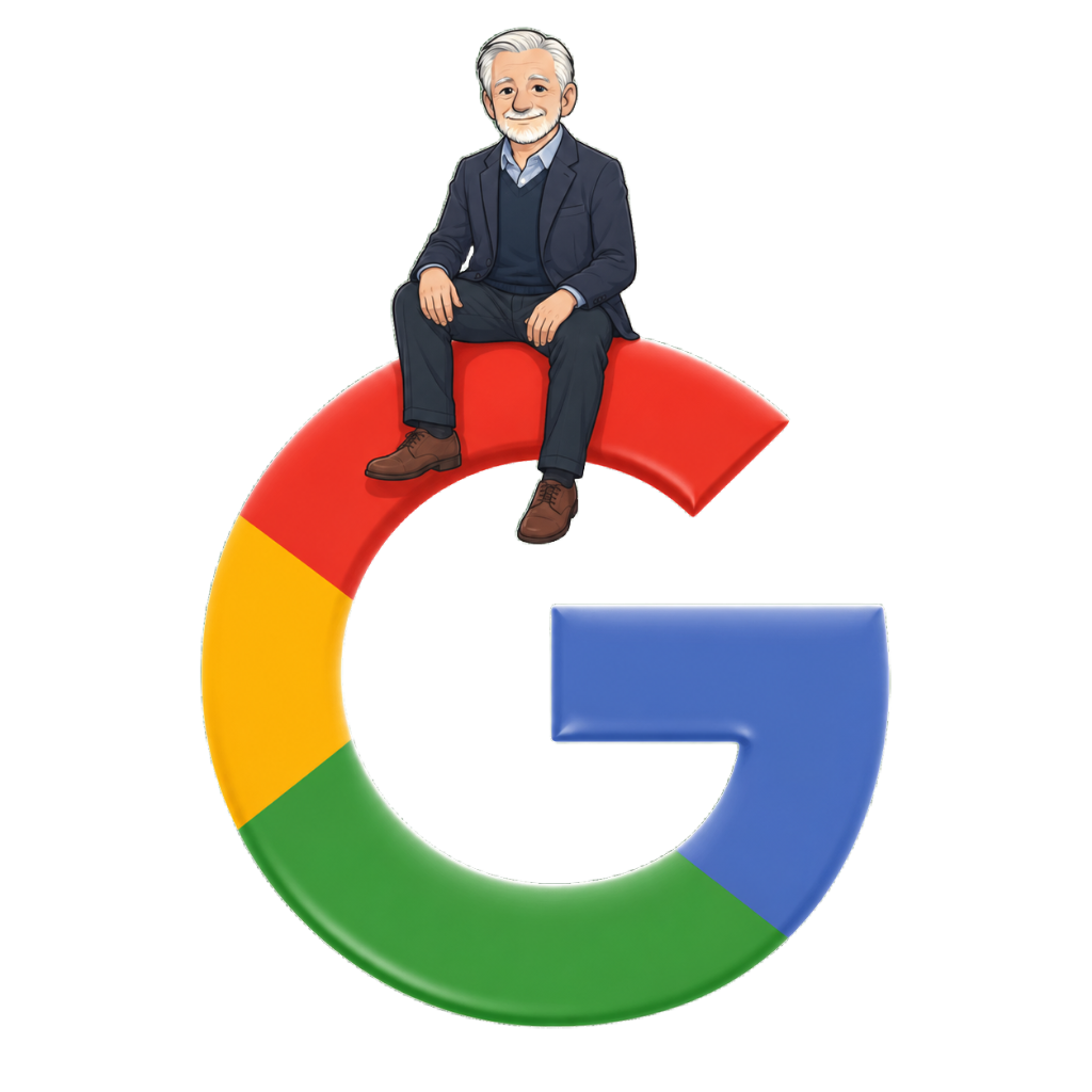 William, Prodigy's assistant, sitting on the Google G