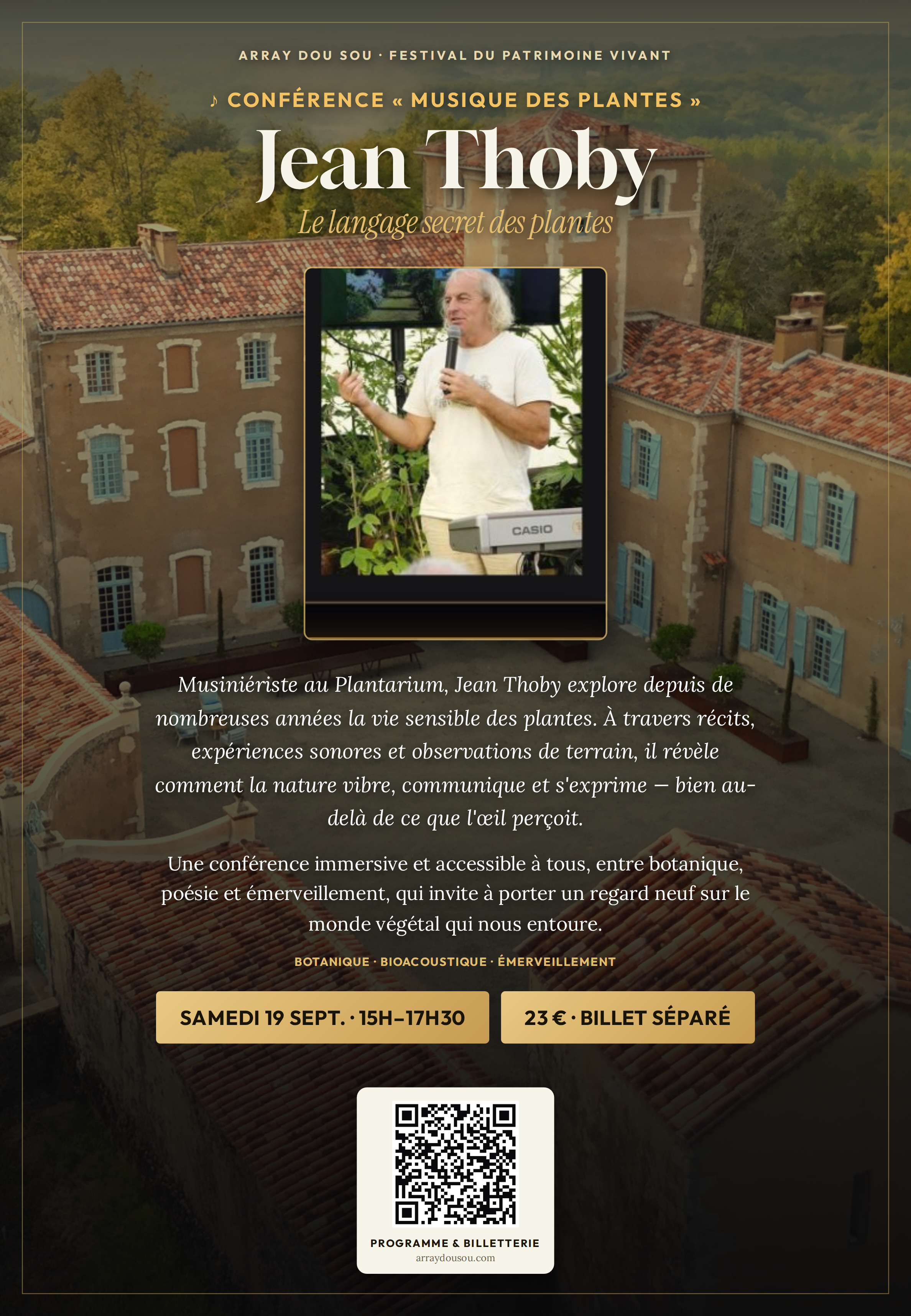 Affiche Conférence « Musique des Plantes » — Jean Thoby — Sam. 19 sept. 2026 · 15h–17h30