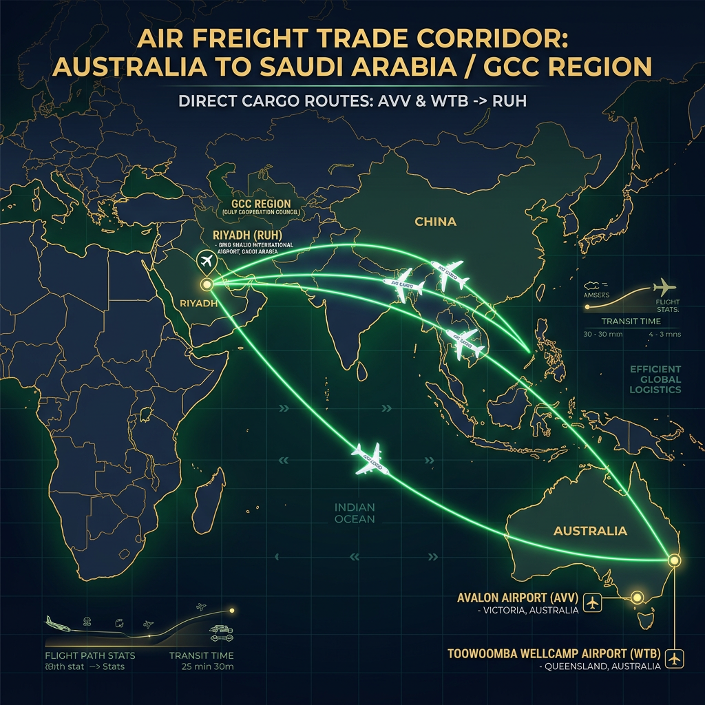 Australia to Saudi Arabia trade corridor map