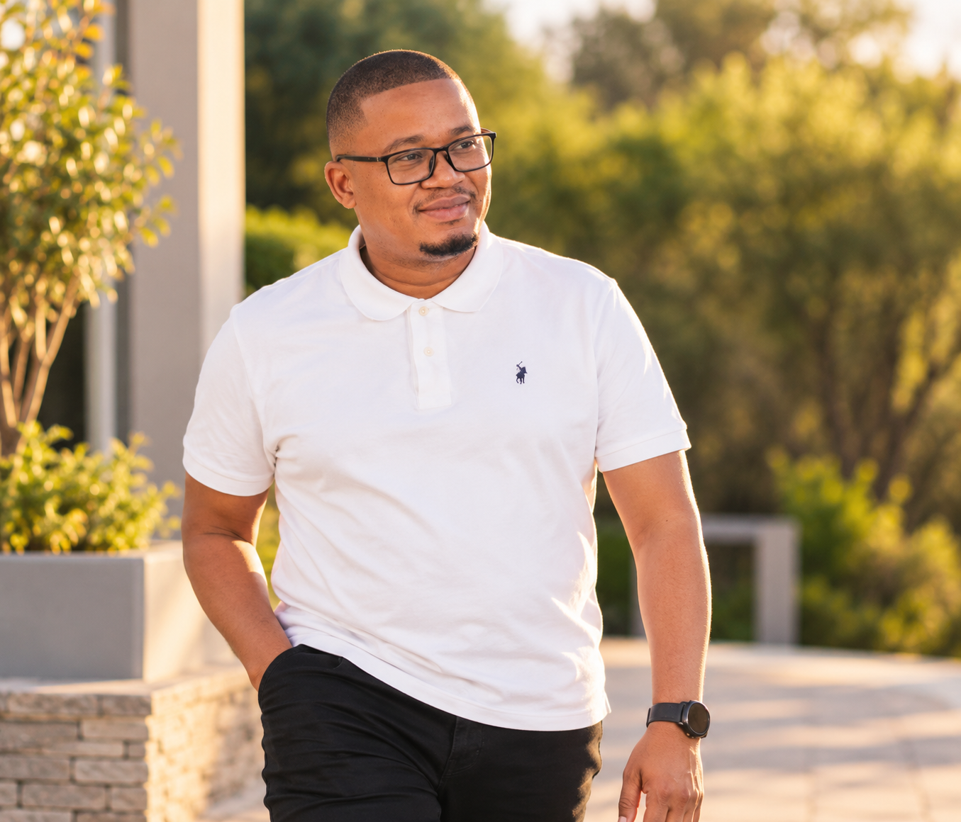 Patrick Neo Mabiletsa, Neo The Soulhealer, walking outdoors in golden hour light