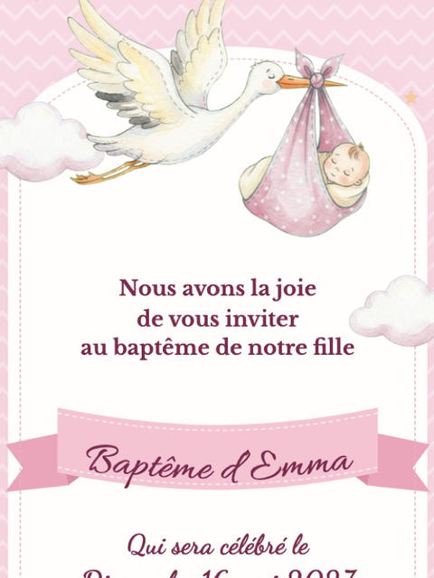 Modèle de faire-part Cigogne rose