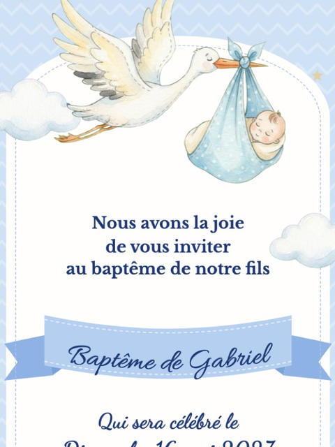 Modèle de faire-part Cigogne bleue