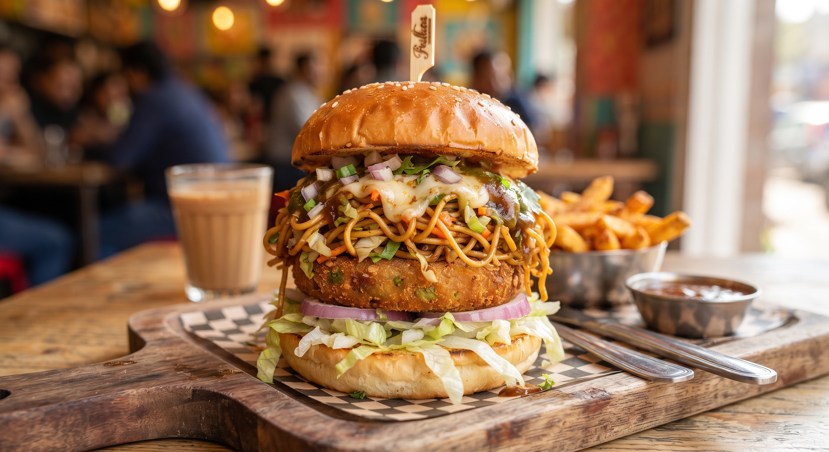 Tikki, Tikki, Boom! - Aloo Tikki Noodle Burger