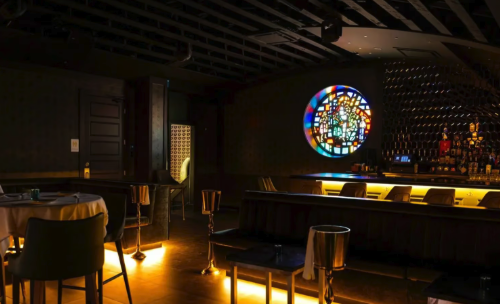 Jay's Fort Lauderdale bar and stained glass window