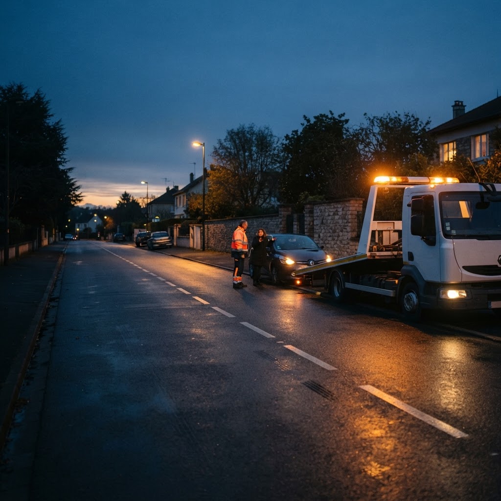 Dépanneuse prenant en charge un véhicule en panne