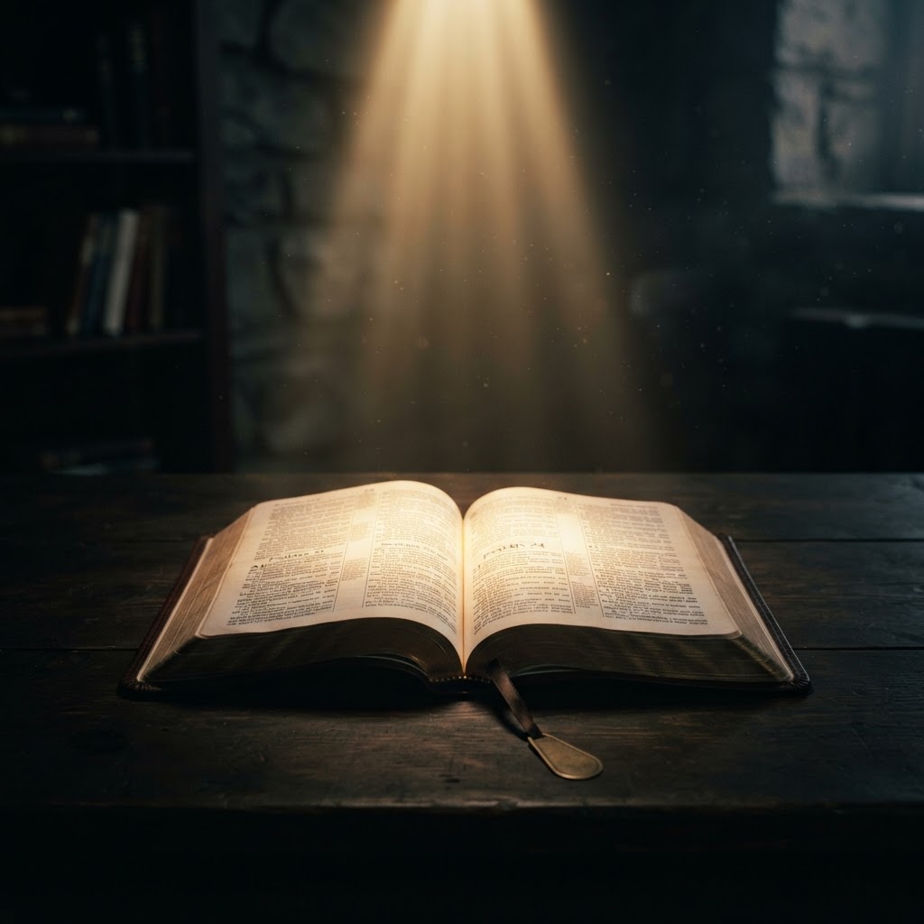 Open Bible with golden light