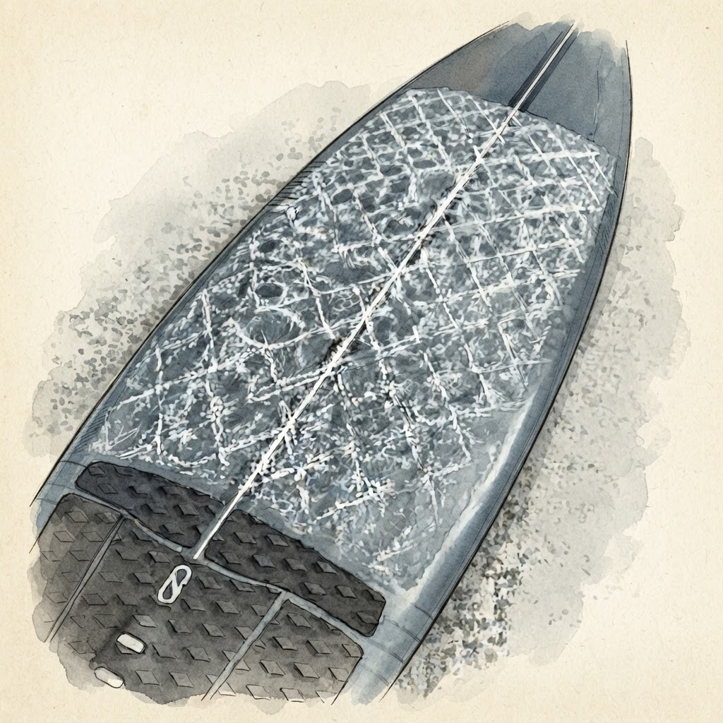 A well-used deck — pressure dents and wax buildup