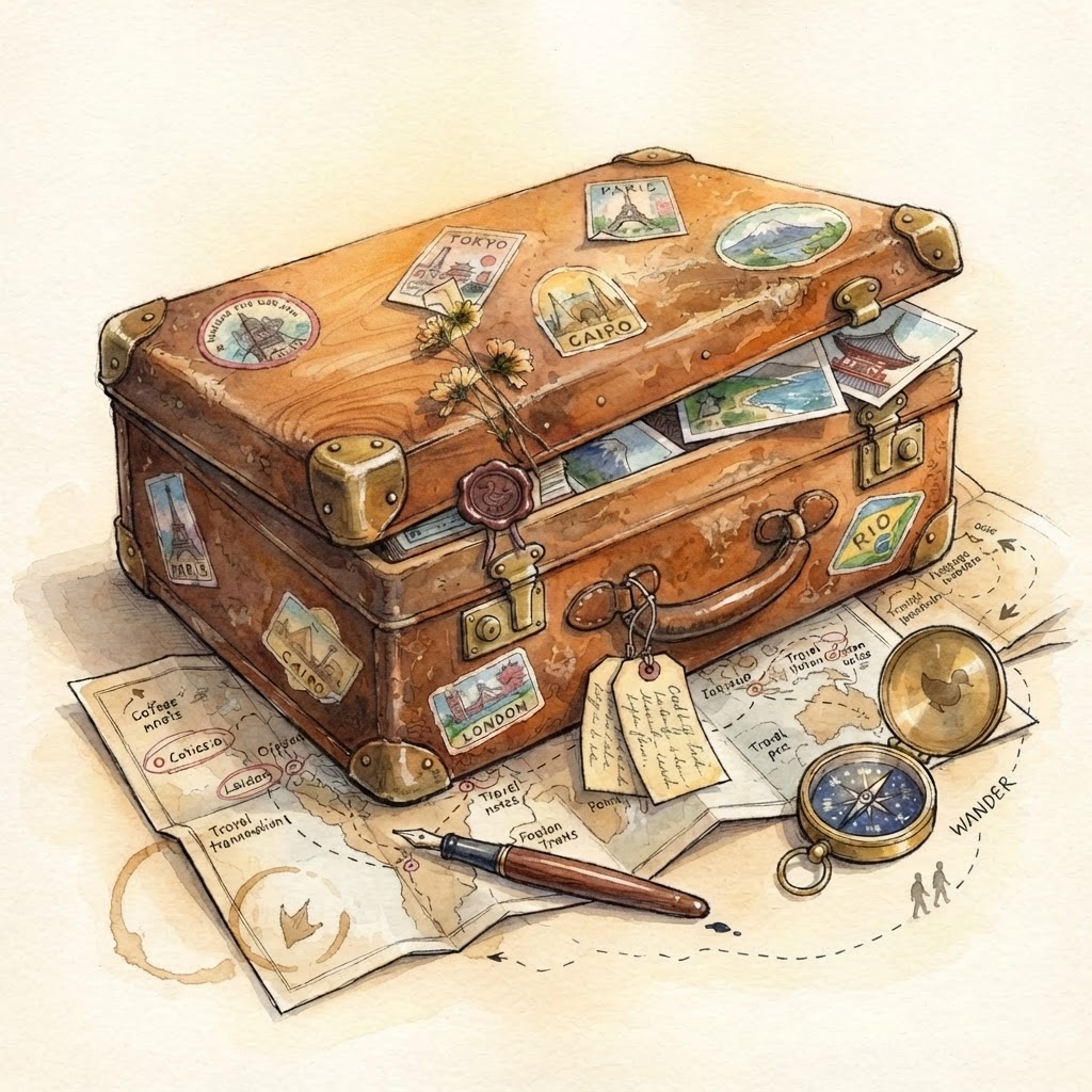 Interior of Robert and Mike's travel trunk