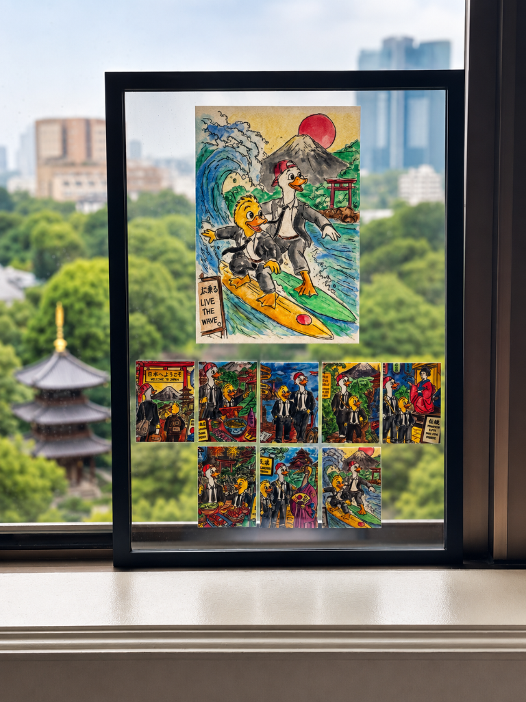 The full collection, framed