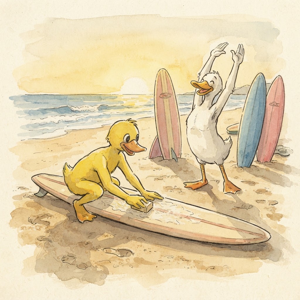 Robert and Mike learn the morning ritual — Malibu, 1962