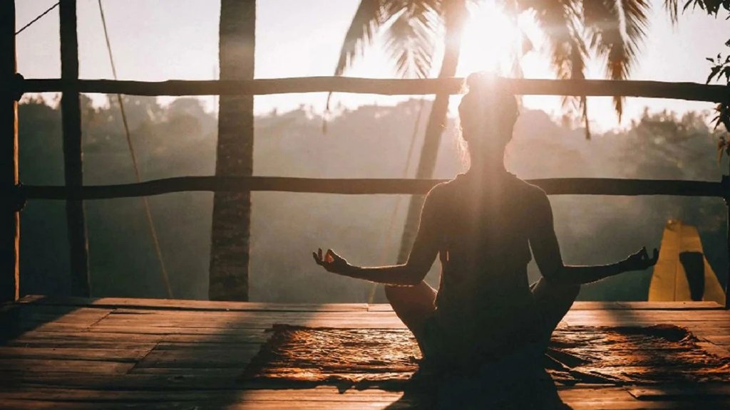 Meditation at sunrise in Bali
