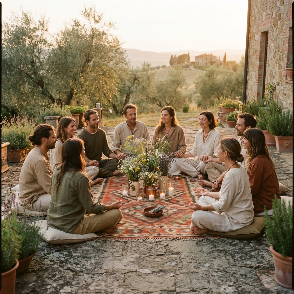Candles and wildflowers in circle