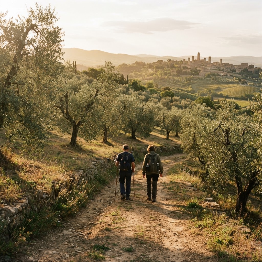 Walking through an olive grove