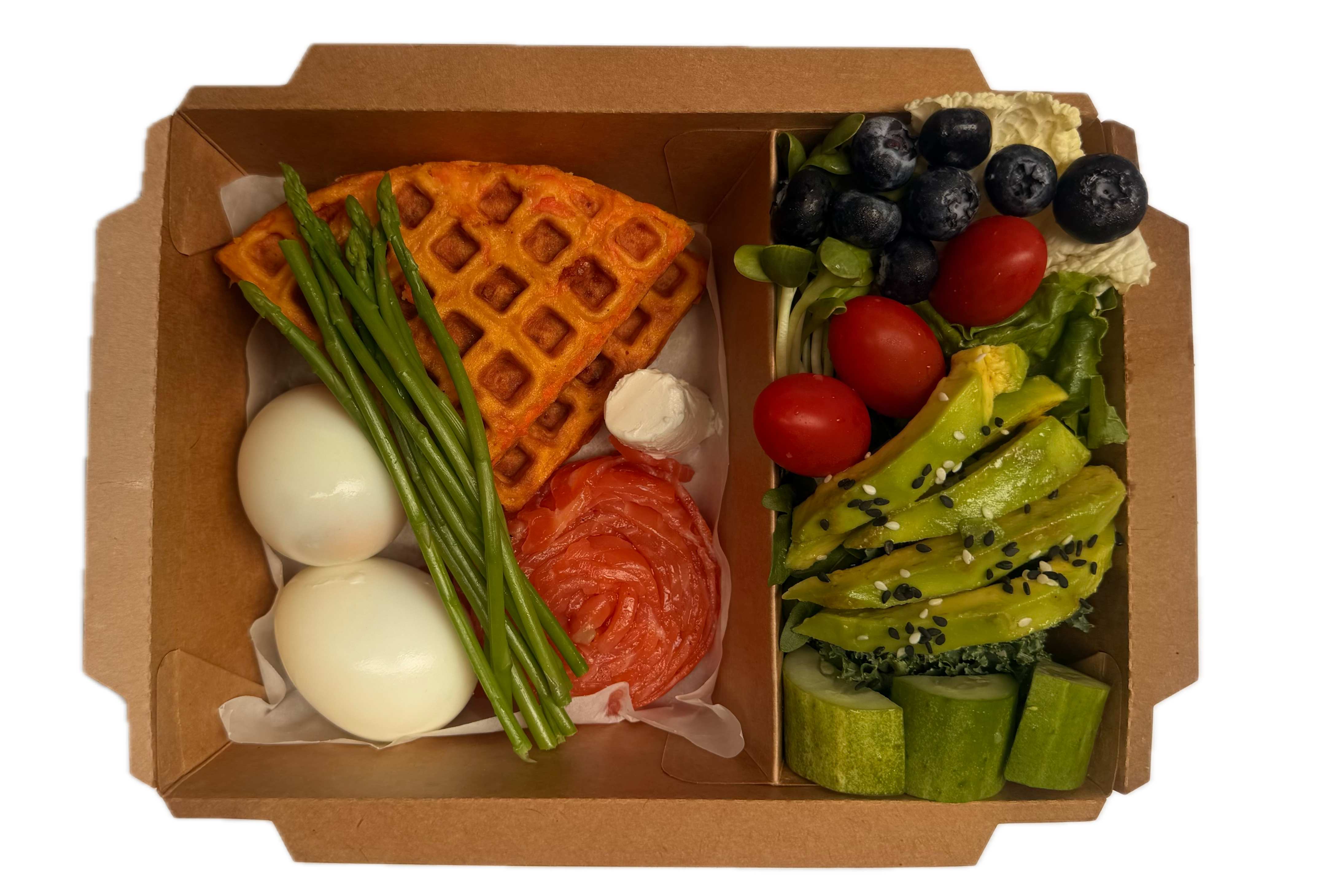 Carrot Waffles with Salmon and Egg