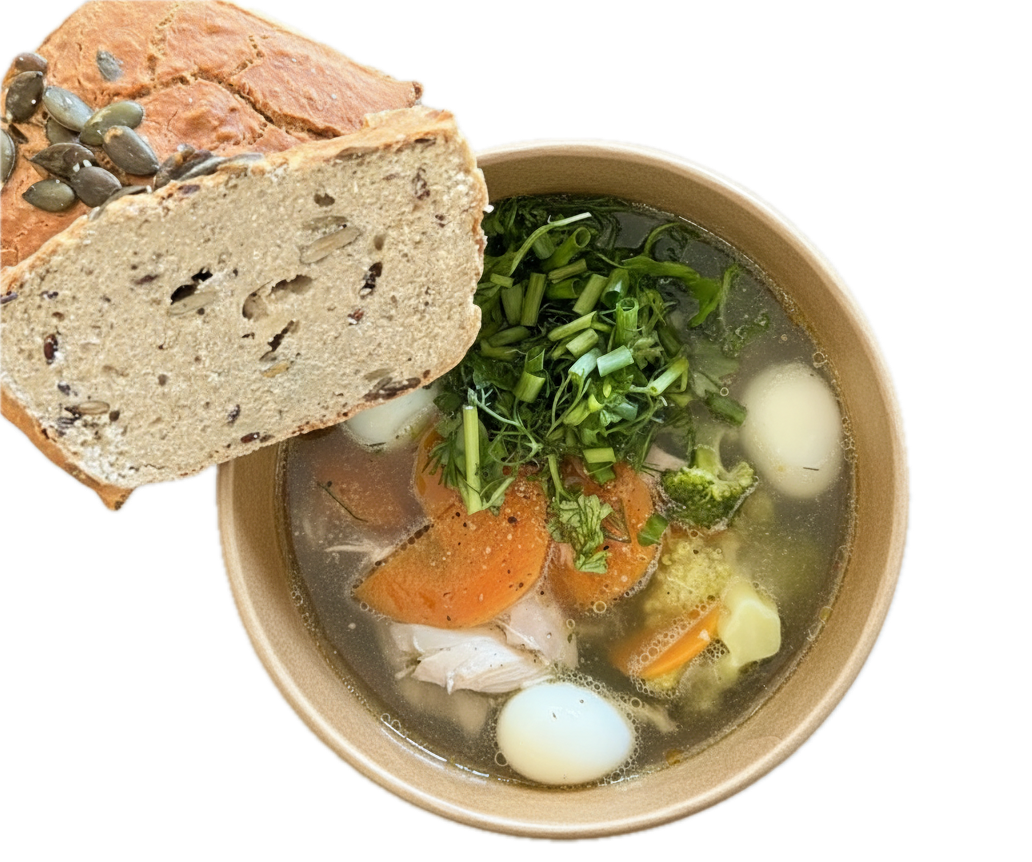 Chicken Noodle Soup with Lentil Bread