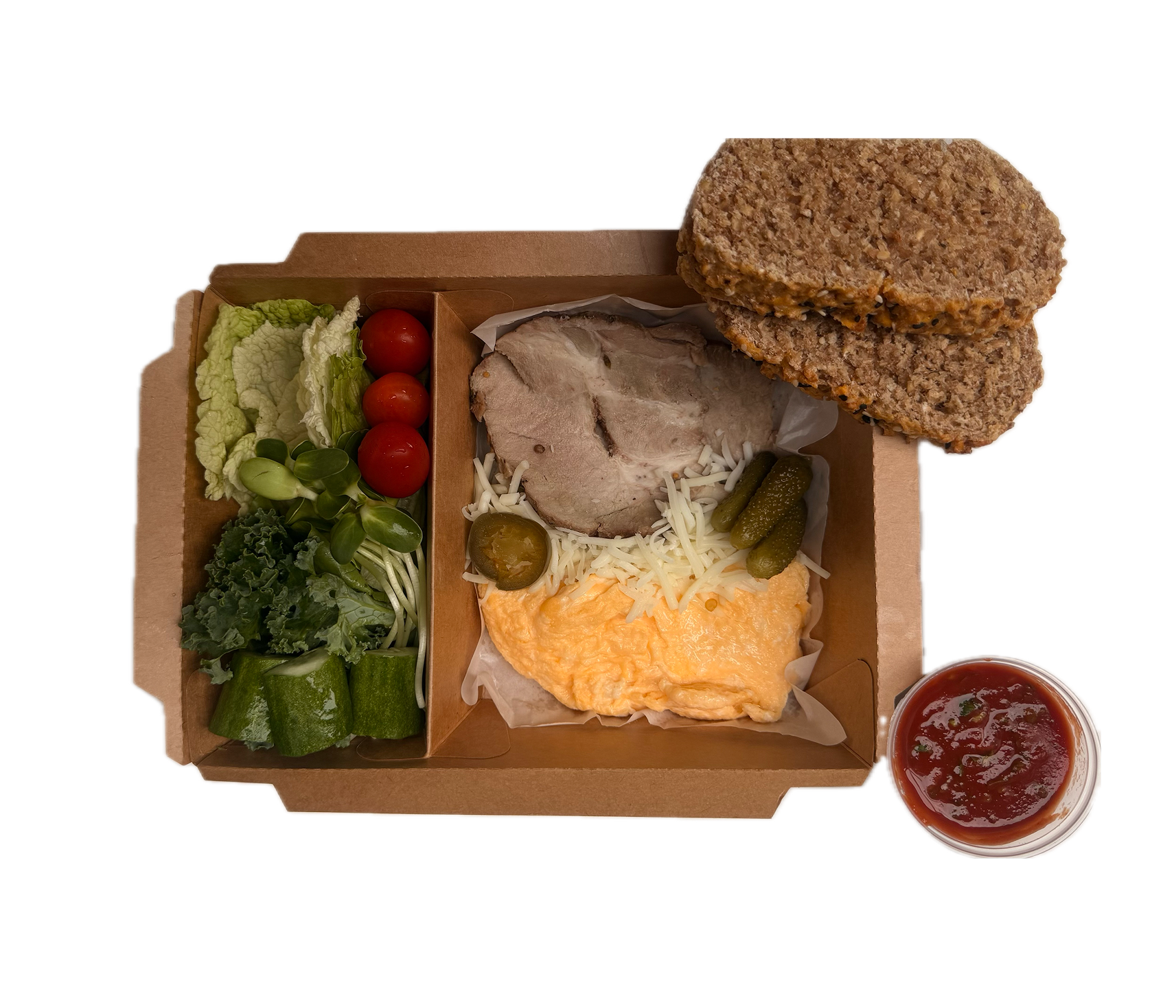 Scrambled Eggs with Roast Pork and Whole-Grain Bread