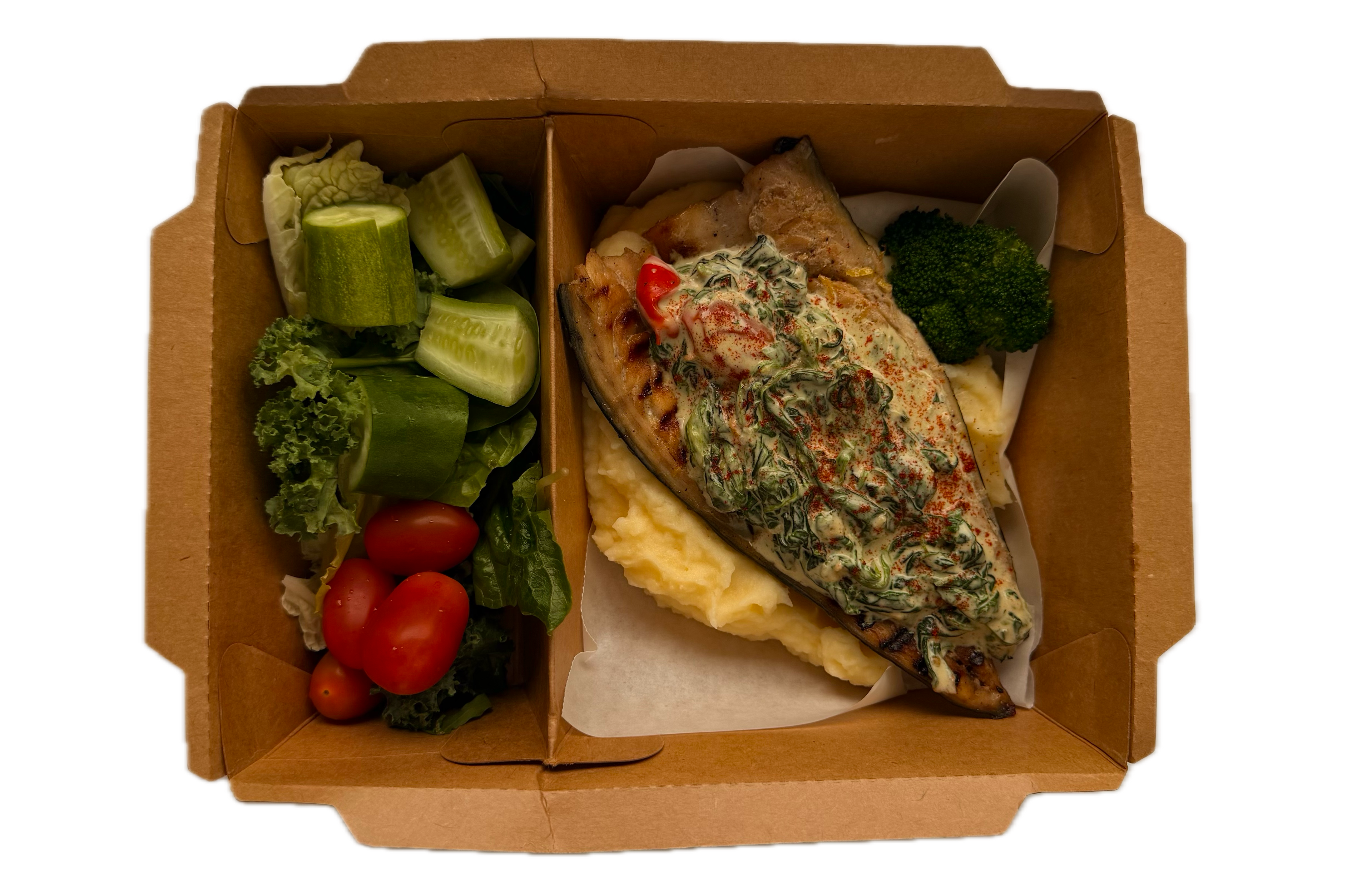 Mackerel with Mashed Potatoes and Creamy Spinach