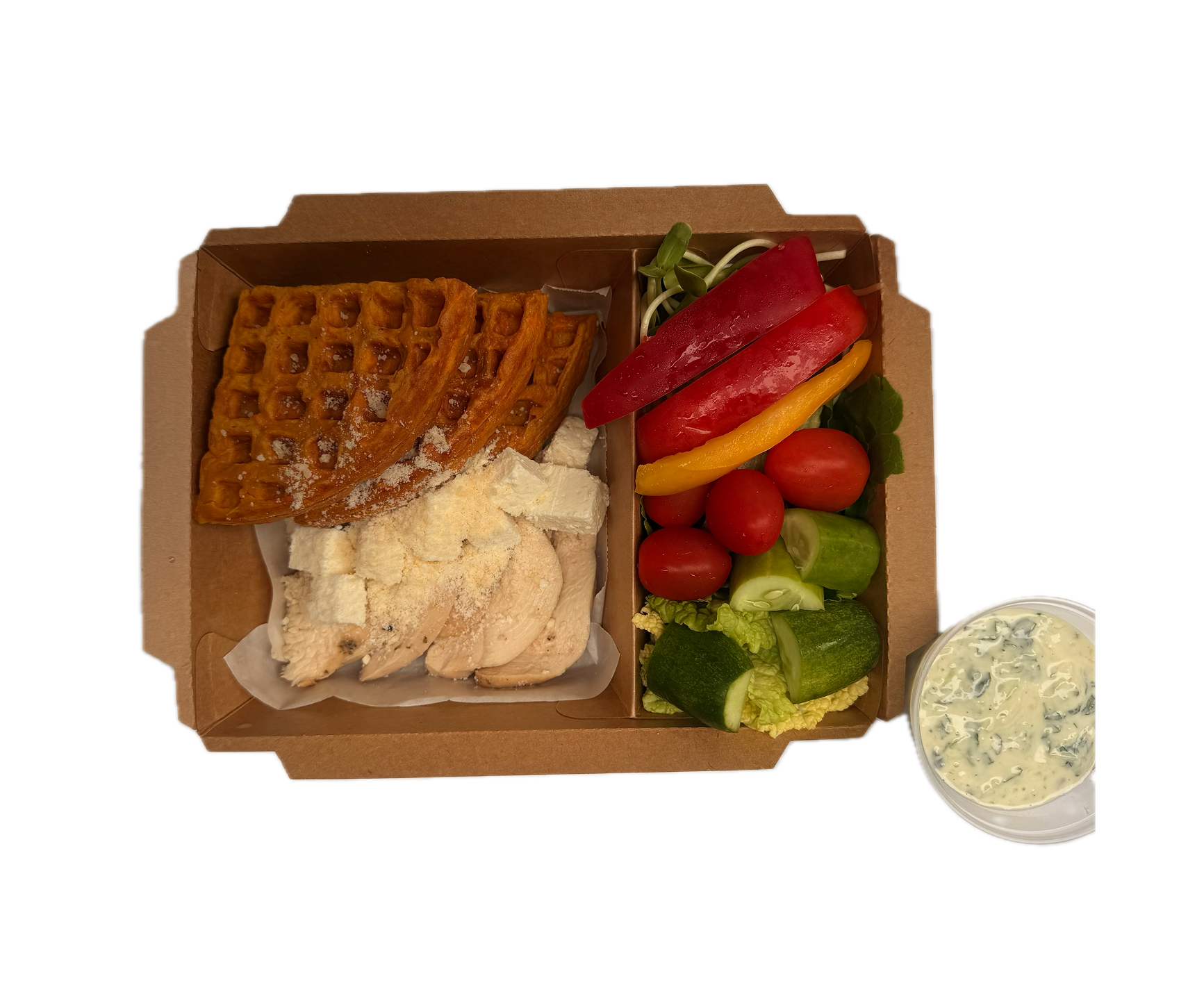 Sweet Potato Waffles with Chicken and Feta