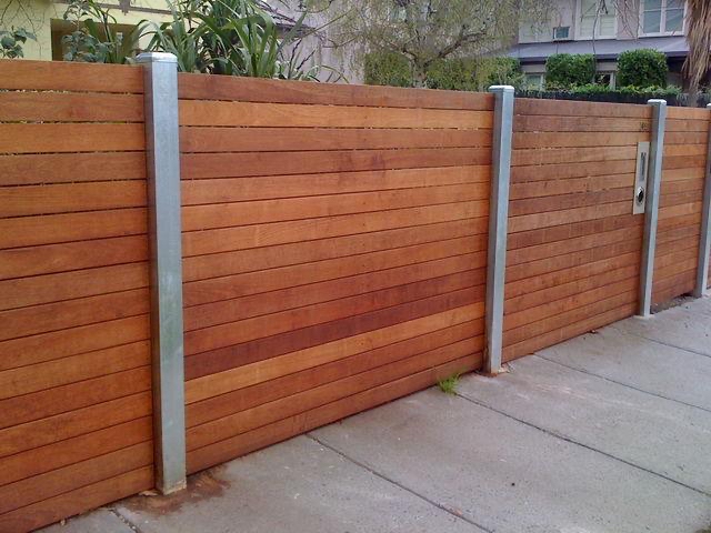 Hardwood timber fencing with horizontal slats