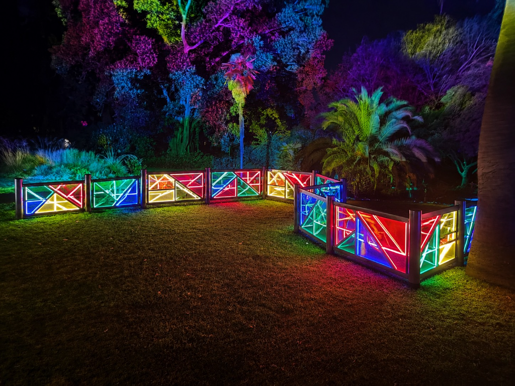 Public art fencing installation with LED panels