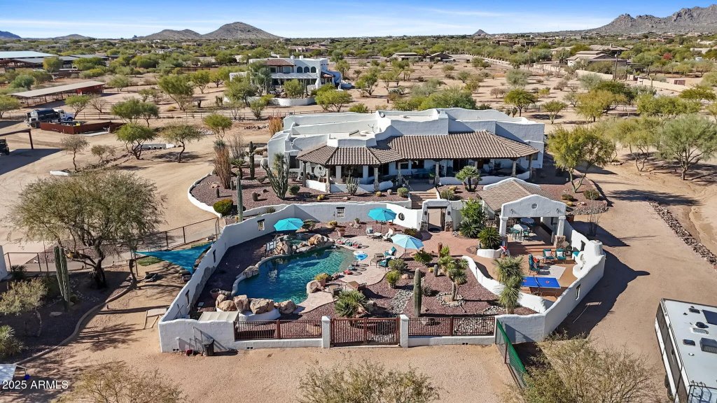 Aerial overview — resort-style pool & Sonoran Desert estate