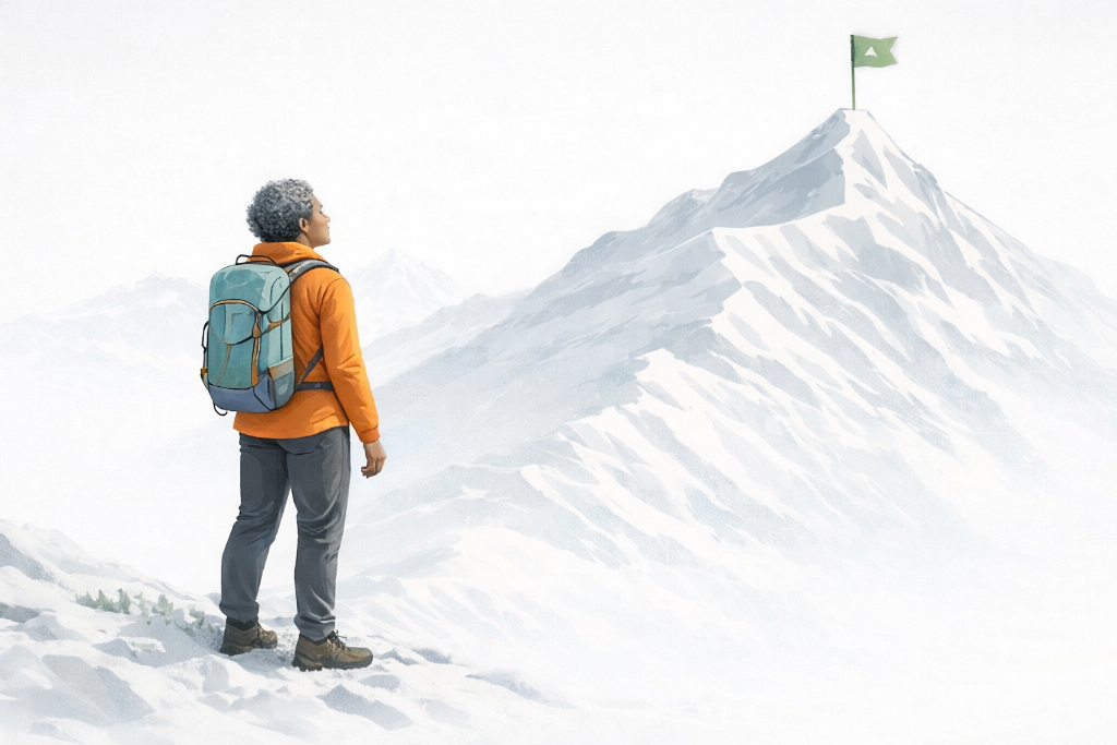 Woman looking at mountain summit