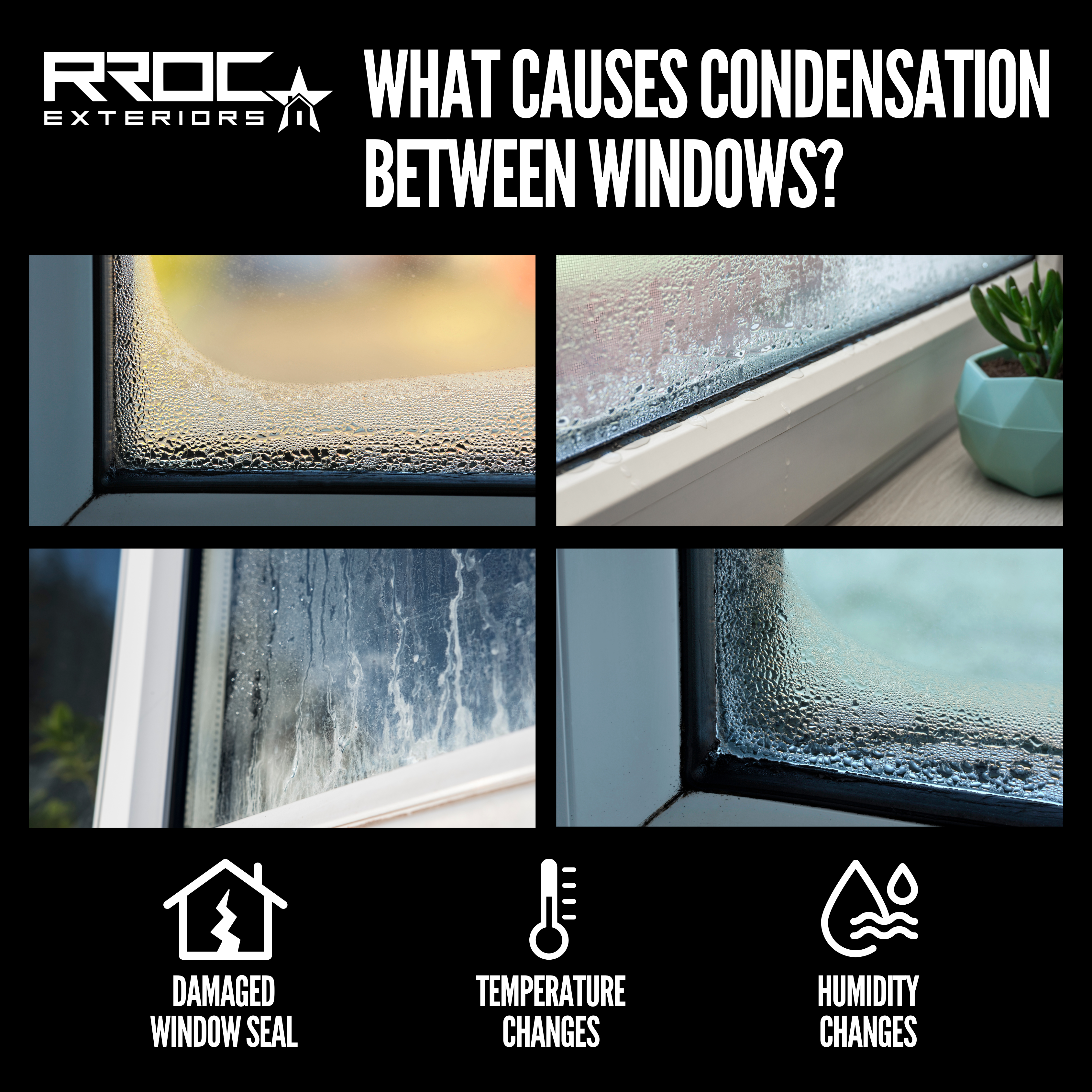 Educational social media graphic about window condensation causes