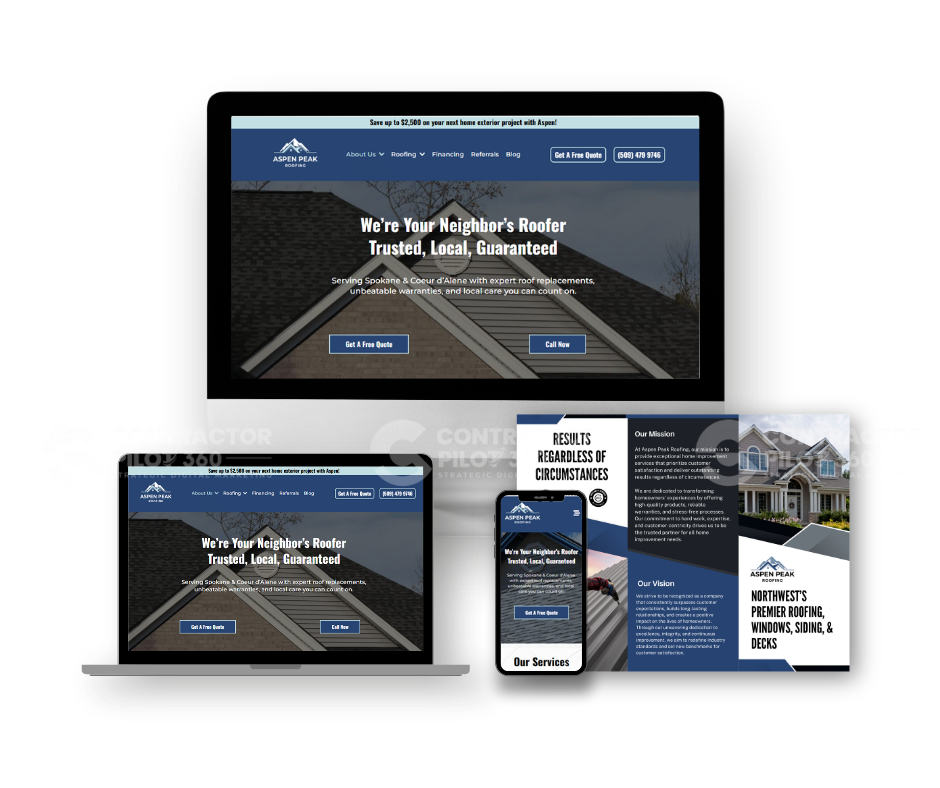RROC Exteriors website displayed across tablet, smartphone, and laptop devices