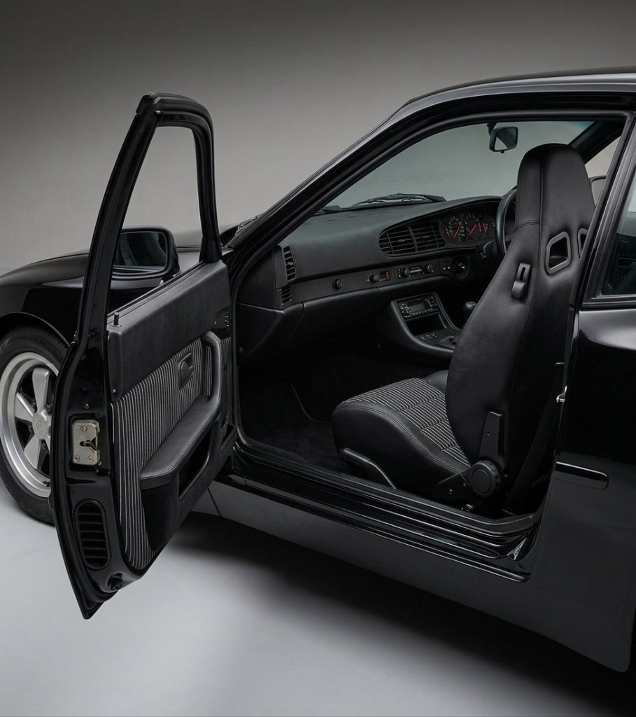Collinghamco Bucket Seats in Porsche 944 — Heritage Fabric Inserts with Black Leather Bolsters