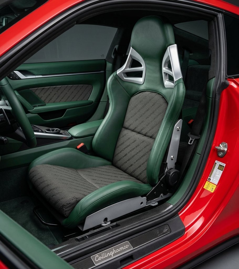 Collinghamco Bucket Seats — Green Leather with Diagonal Stripe Center Insert