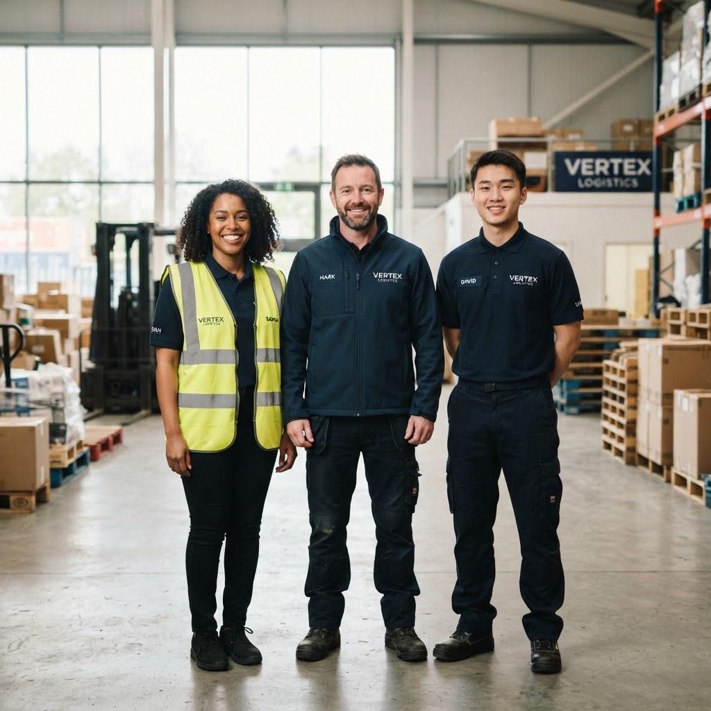 Workers wearing custom branded workwear — hi-vis, polos and jackets