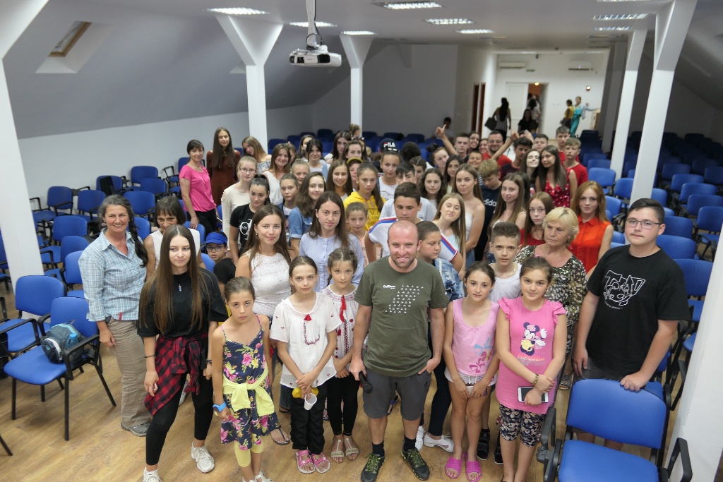 Radu speaking at school