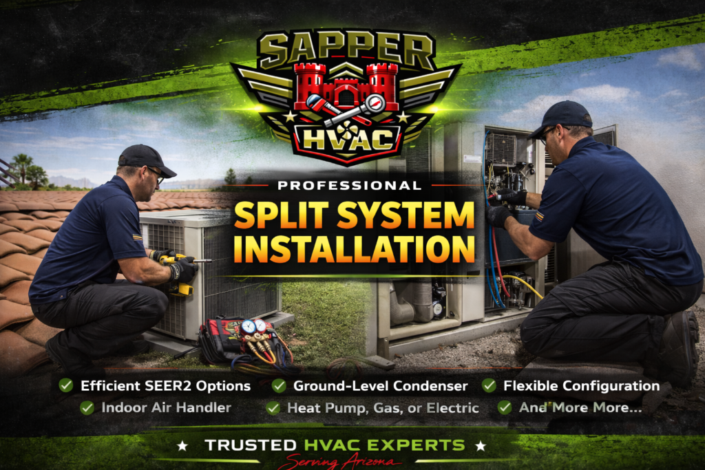Split system AC installation by Sapper HVAC in a Casa Grande Arizona home