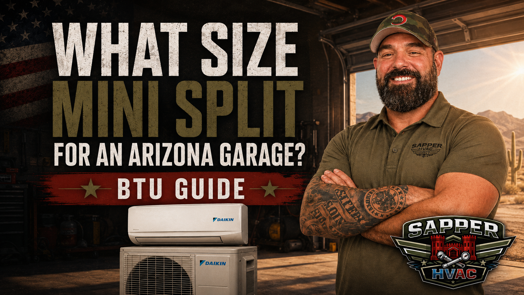 What size mini split for an Arizona garage BTU guide cover from Sapper HVAC
