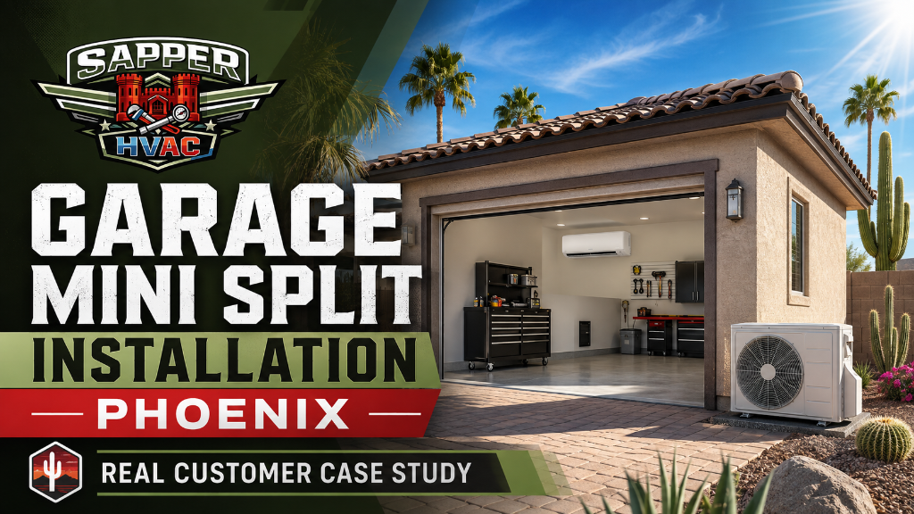Phoenix garage mini split installation case study cover banner from Sapper HVAC