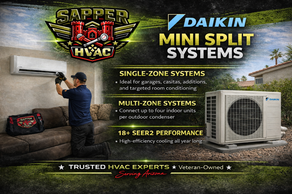 Daikin 18,000 BTU ductless mini split installed in a Phoenix Arizona home — single-zone inverter system by Sapper HVAC