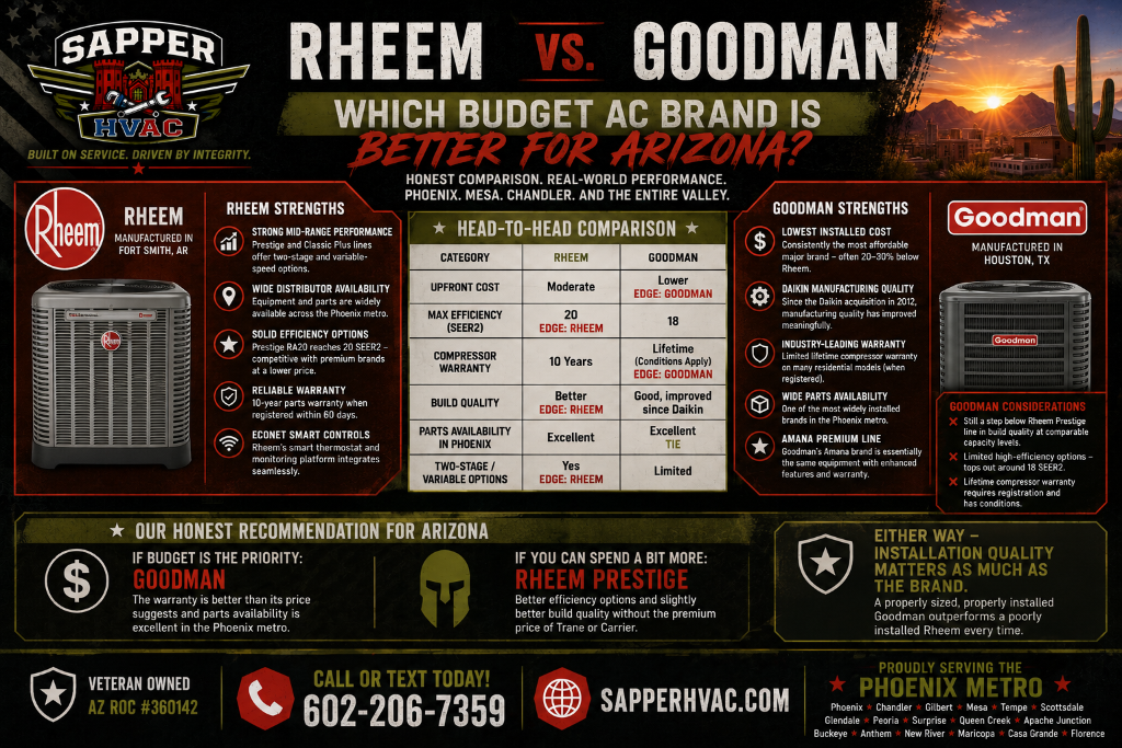 Rheem vs. Goodman — Which Budget AC Brand Is Better for Arizona? | Sapper HVAC