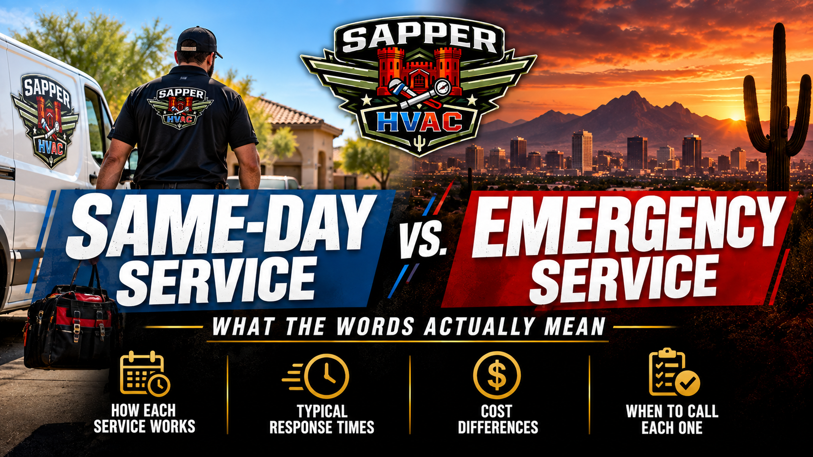 Sapper HVAC technician diagnosing an air conditioner at a Phoenix AZ home