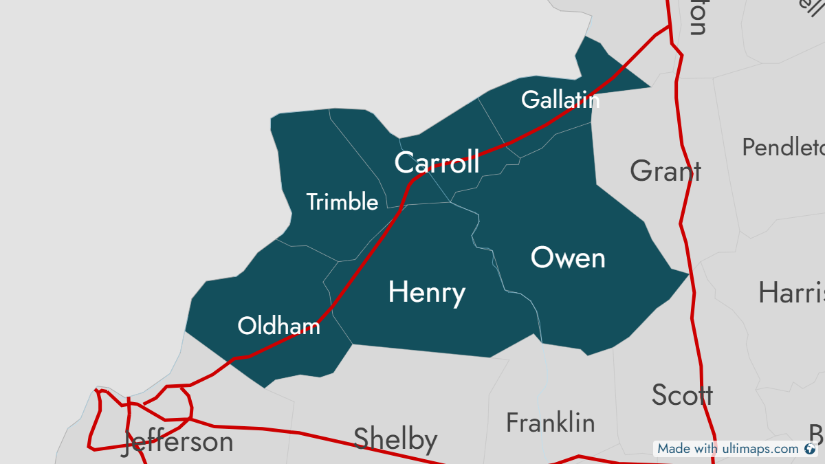 I-71 Corridor — six Kentucky counties highlighted along Interstate 71