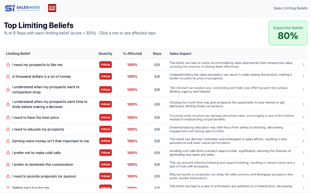 SalesIndex individual salesperson coaching report showing competency scores and development recommendations