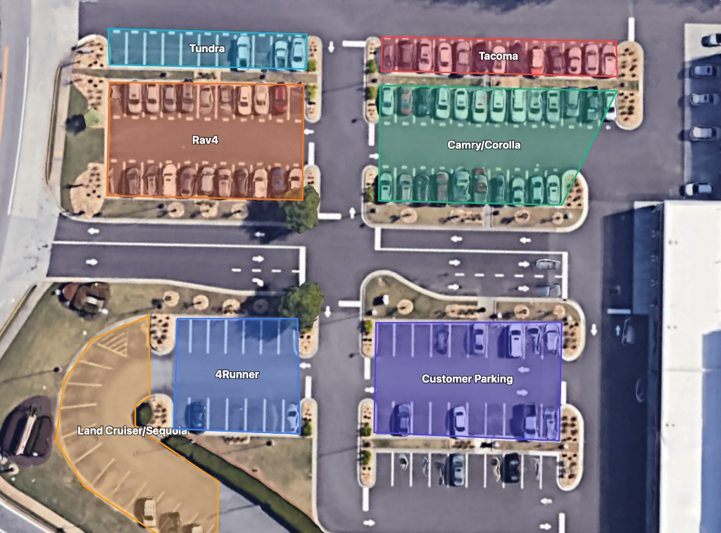 Lot map with labeled parking zones