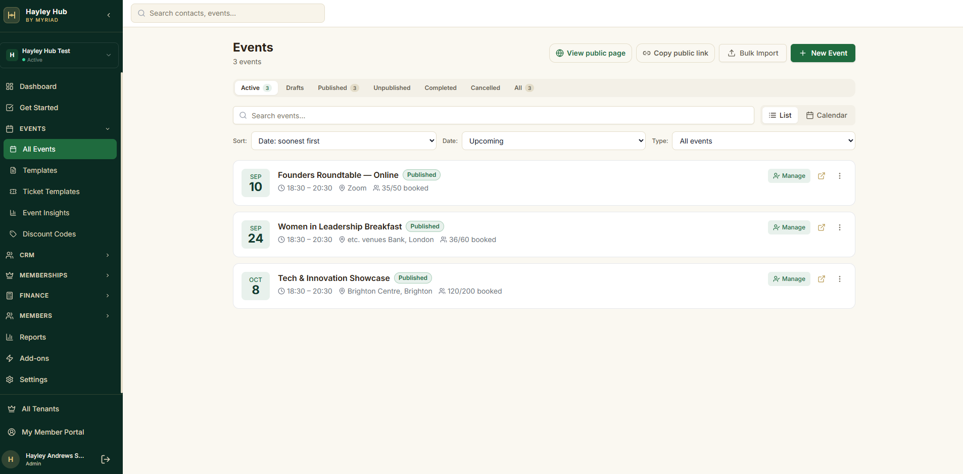 Events screenshot