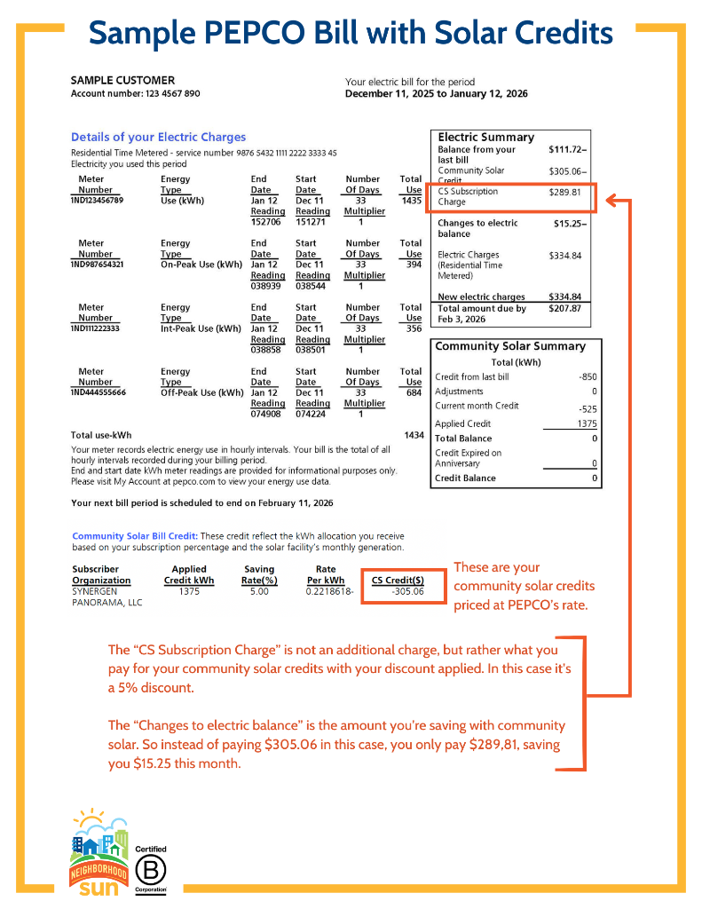 Sample PEPCO Bill with Solar Credits