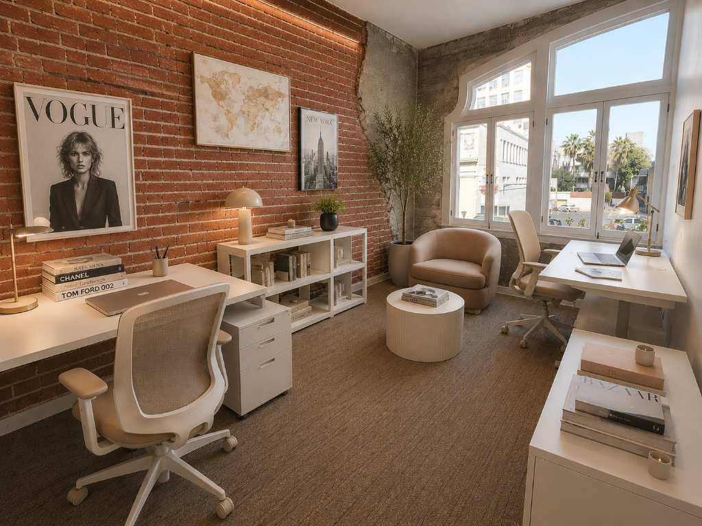 Bright private office with lounge