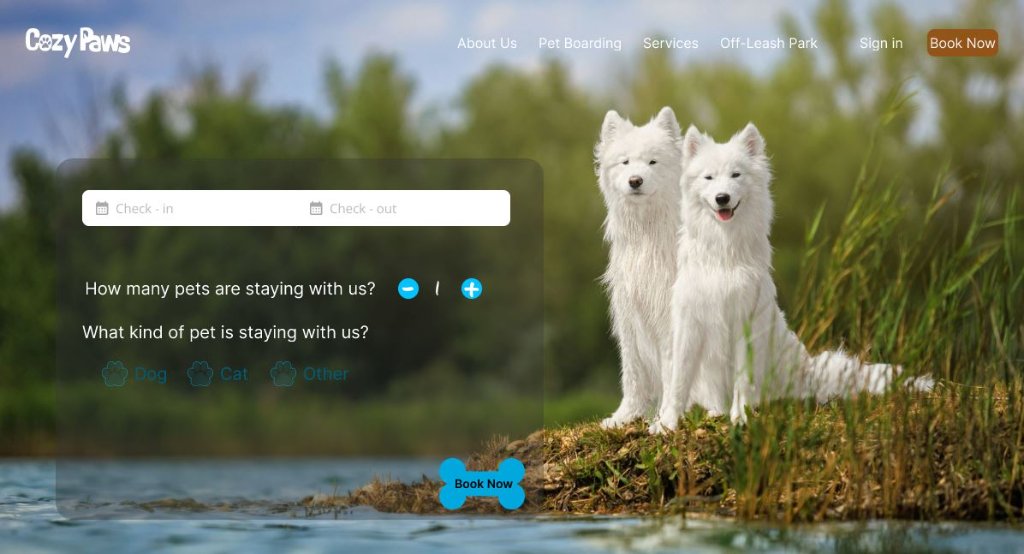 The CozyPaws booking screen showing room availability before any personal details are requested