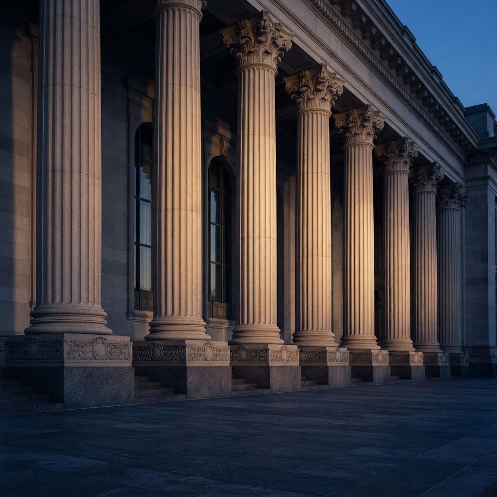 Classical courthouse columns and institutional architecture