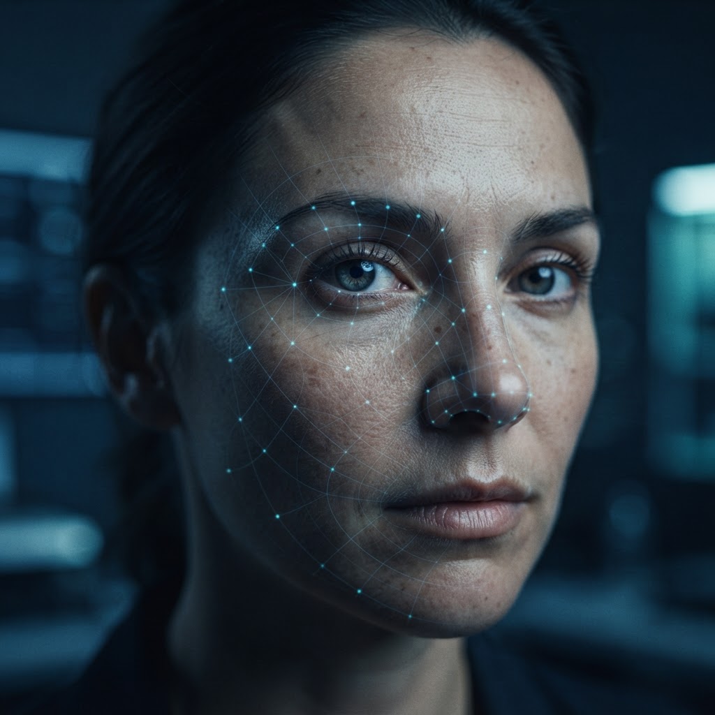 Human face with precise biometric mapping